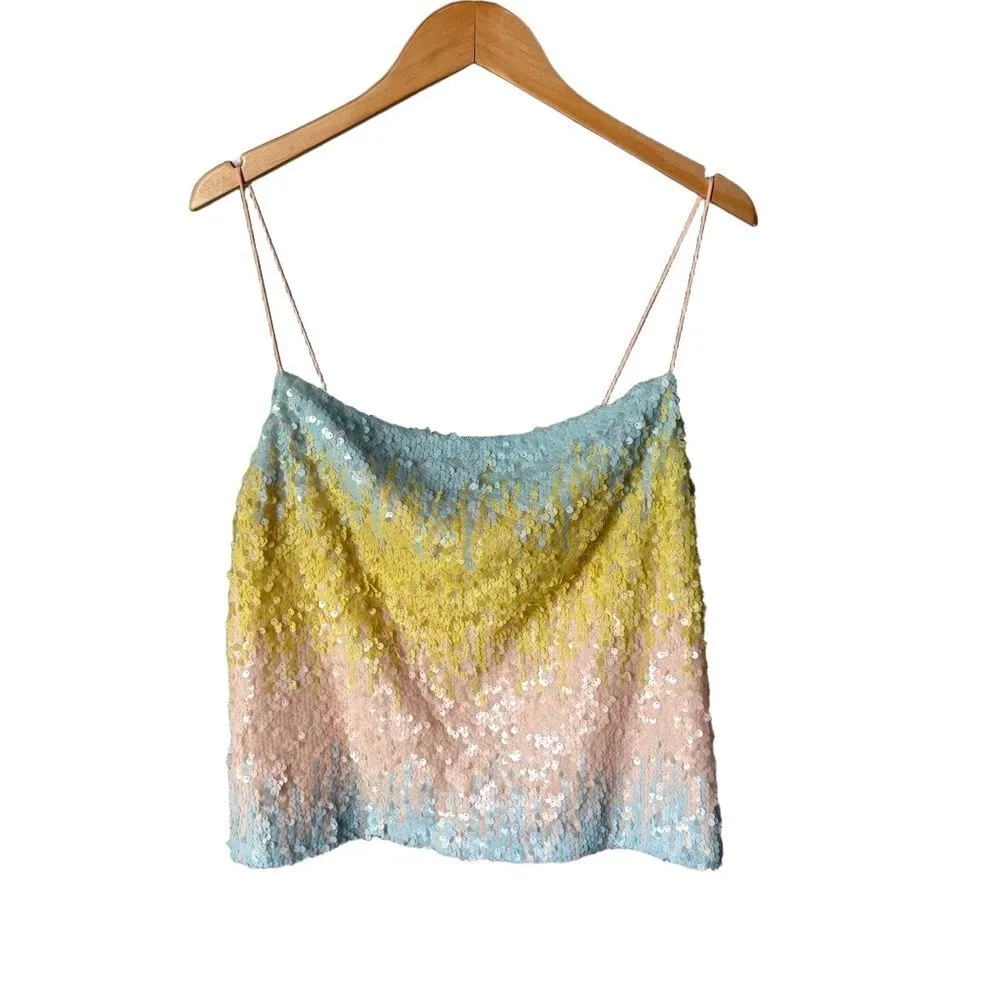 Endless Rose Top Large Multicolor Sequin Gradient Spaghetti Straps Party Festive - Image 2