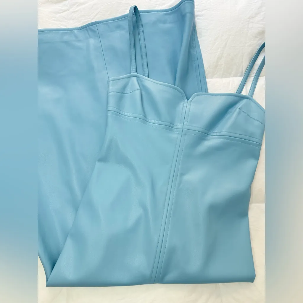 ALEXIS Camellia Blue Faux Leather Midi Dress size M - Image 15