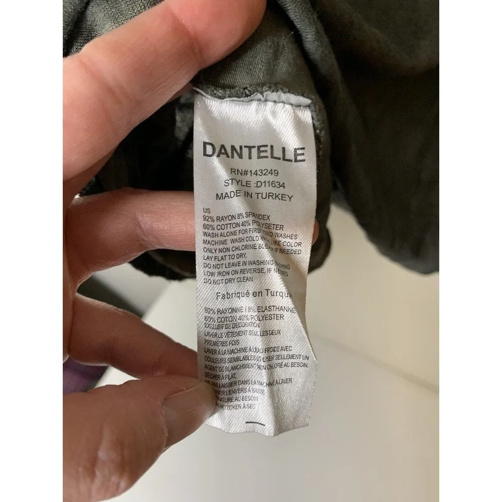 Dantelle Womens Size Large Blouse Oil Dye Lace Back Yoke Tee 3/4 Sleeve Green - Image 7