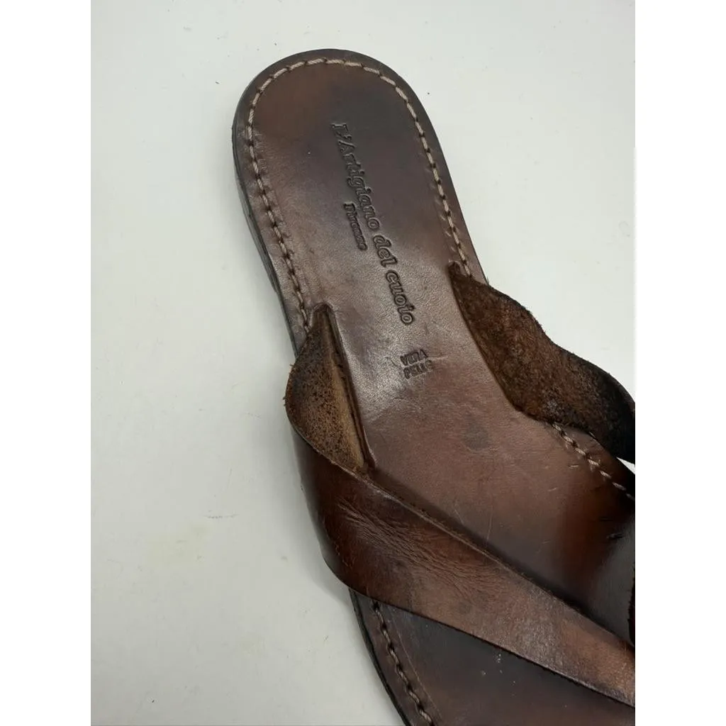 L'Artigiano del Cuoio Shoes Size 7 Brown Italian Leather Sandals‎ Made Italy - Image 6