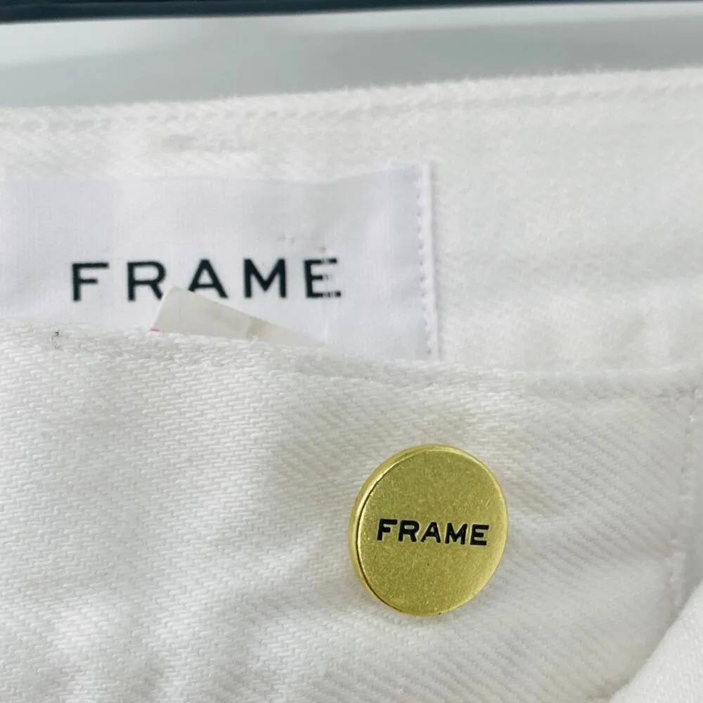 NEW FRAME Le Hollywood High Waist Ripped Crop Straight Leg Jeans Blanc Rips 25 - Image 7