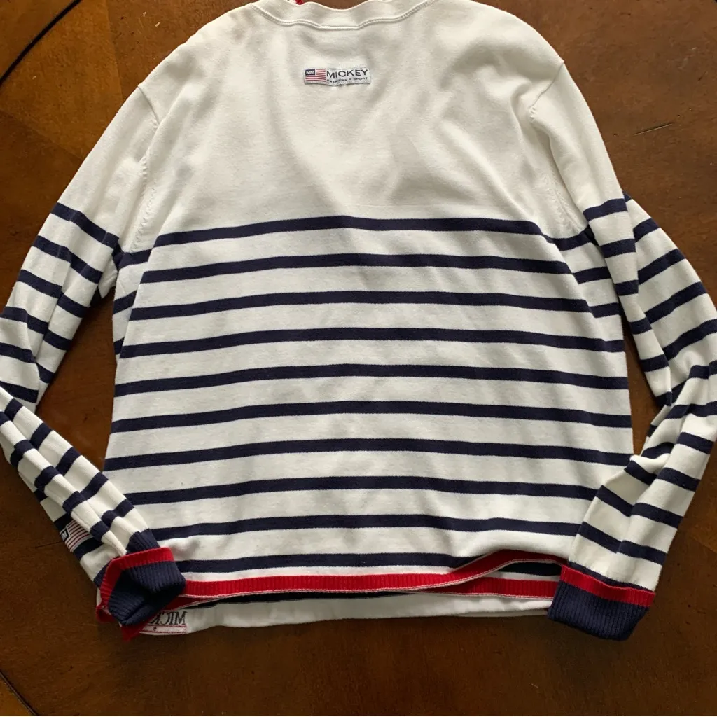 VTG Disney Store Cardigan And Tank Sweater Set Striped Mickey Minnie Large Sport - Image 5