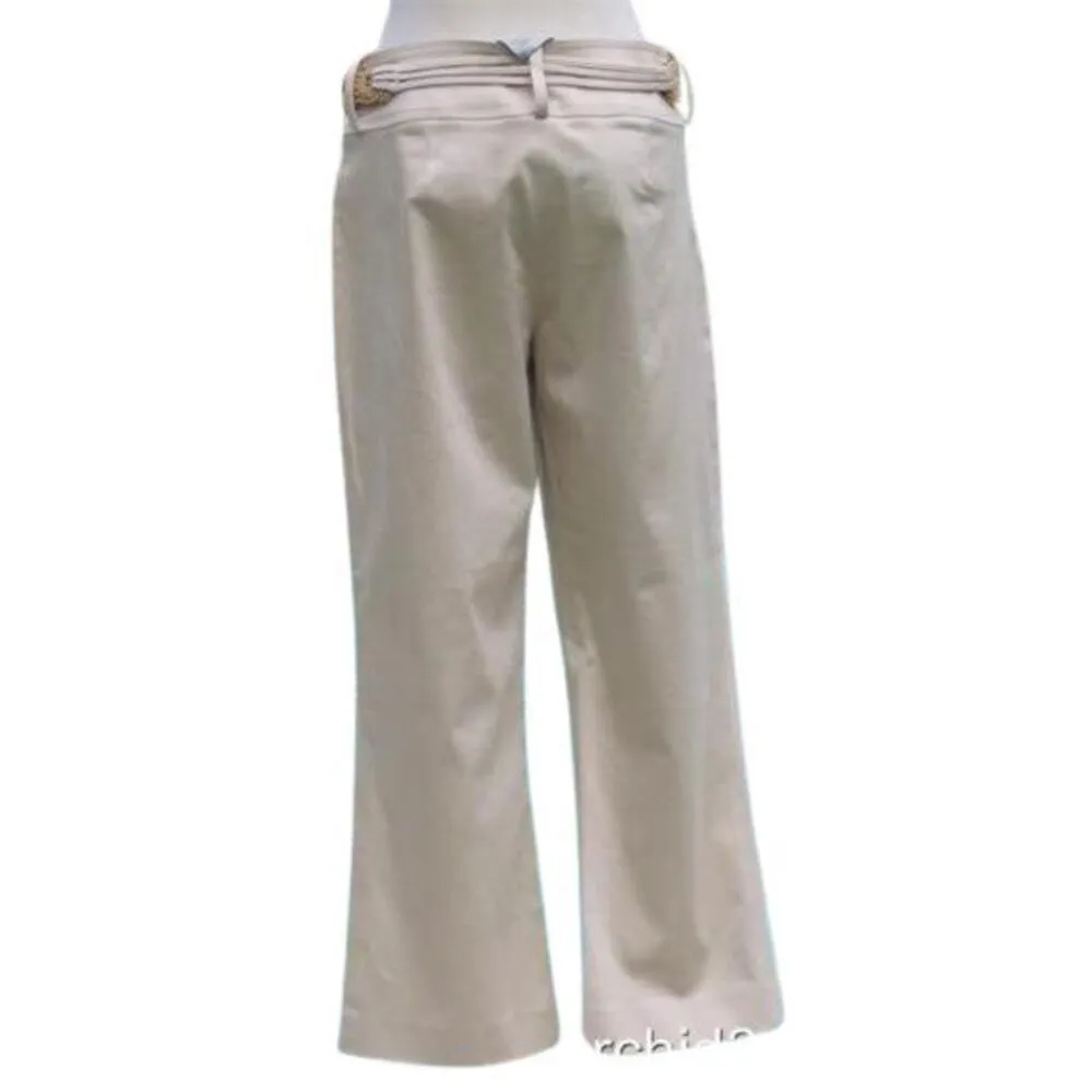 Cache Beige Stretch Pant Removable Wood Bead Belt Crop Flair New $118 NWT - Image 3