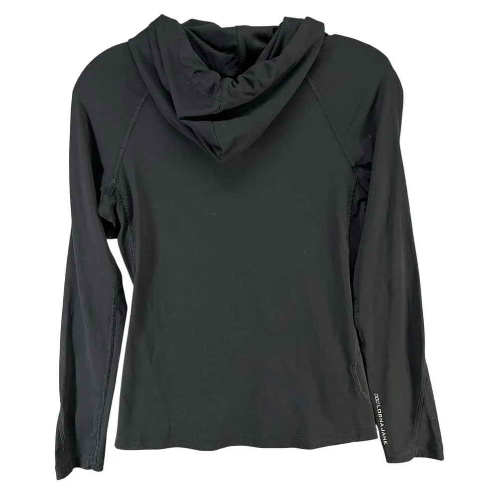 Lorna Jane Uniquely Pullover Hoodie XS Black Stretch Activewear Sweatshirt - Image 3