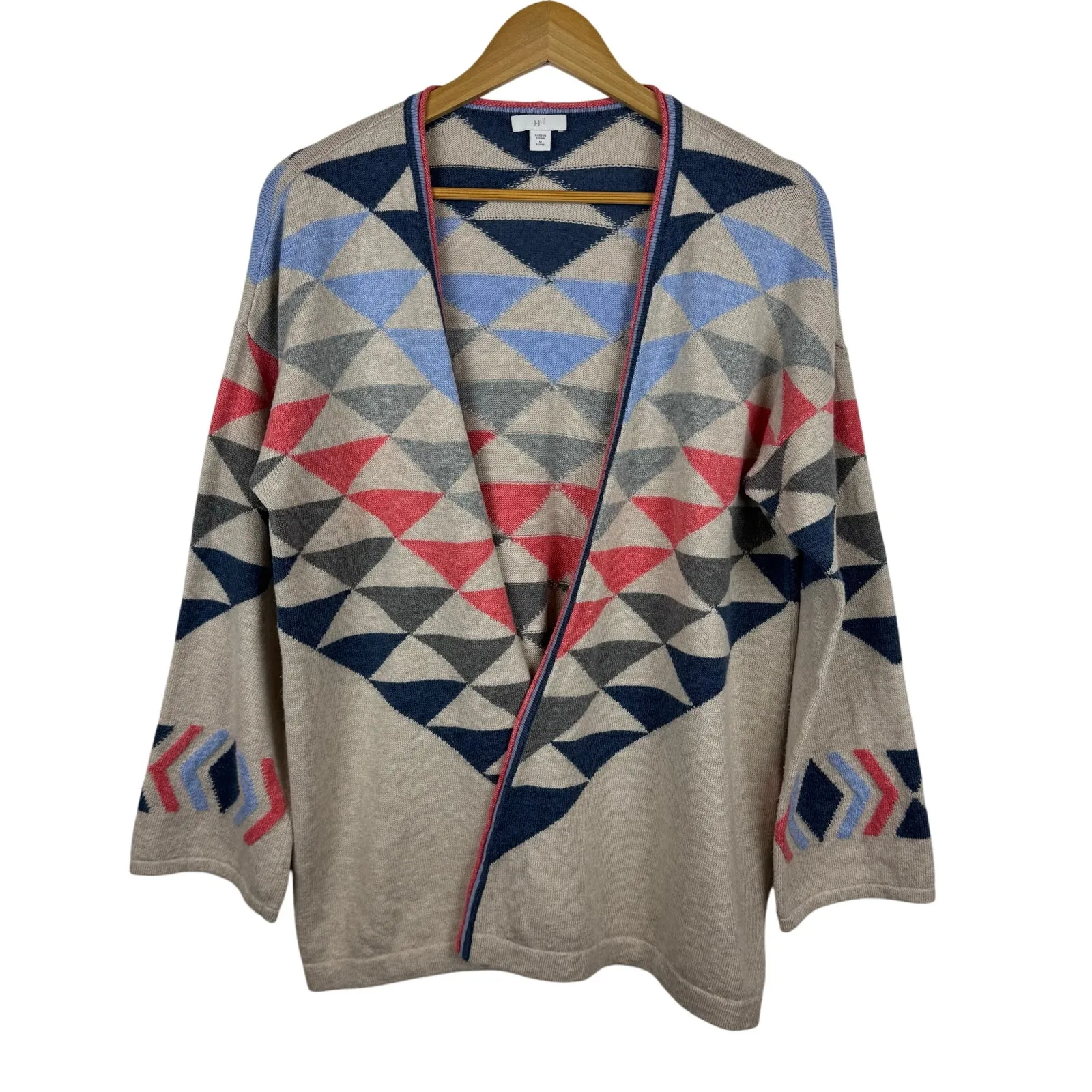 J Jill Womens Intarsia Open Front Cardigan Sz MP | Aztec Western Academia Boho Tan - Image 2