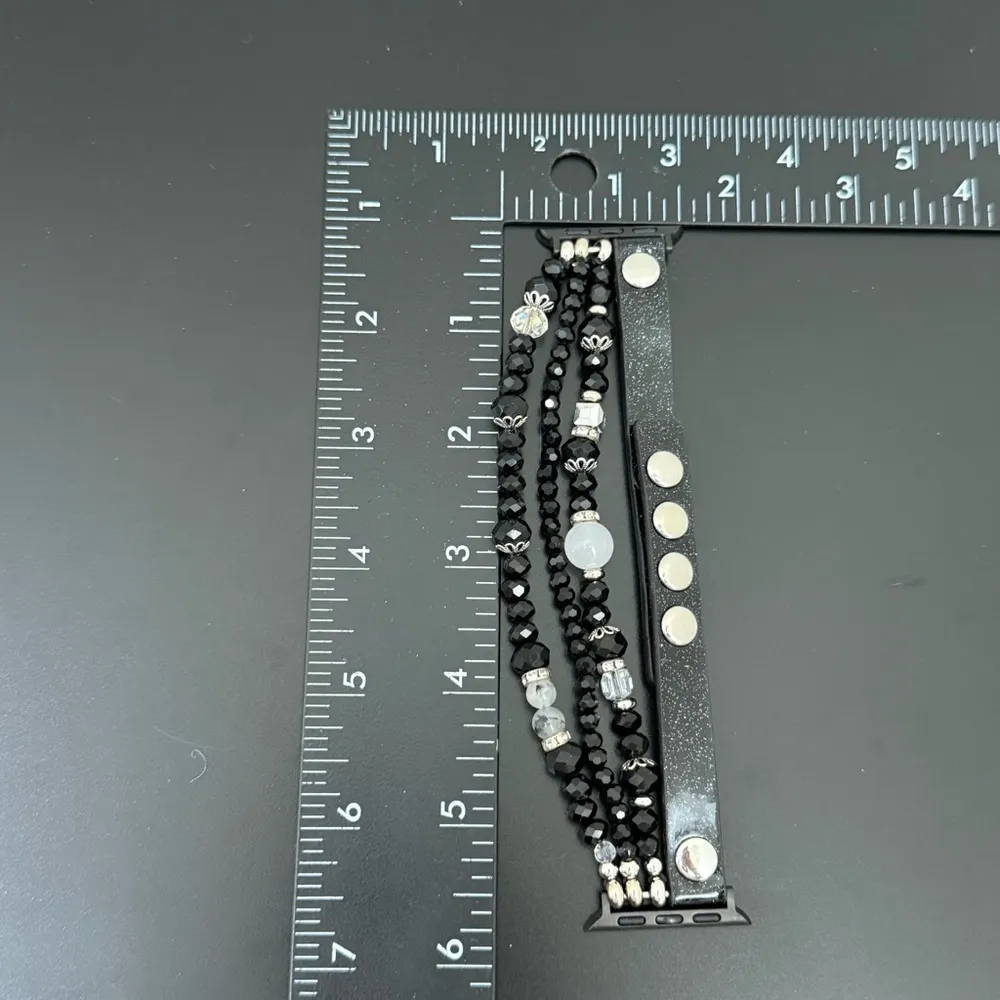Black Silver Beaded Watch Band Compatible Apple Watch 40/41mm - Image 5