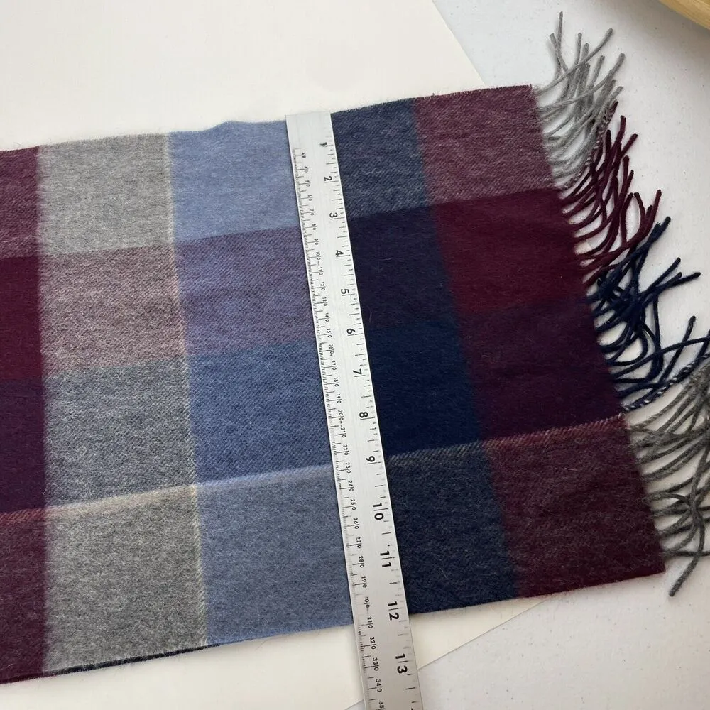 VIA CONDOTTI ROMA Scarf 100% Virgin Wool Made in Italy Maroon Blue Gray Stripes - Image 3