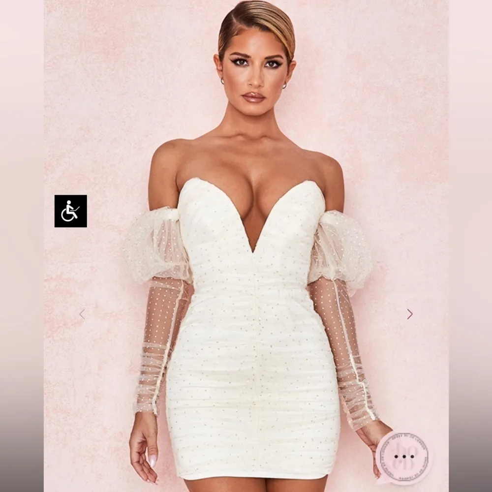 House of CB Milana ivory mini dress in cream tulle with crystals. Size XL - Image 2