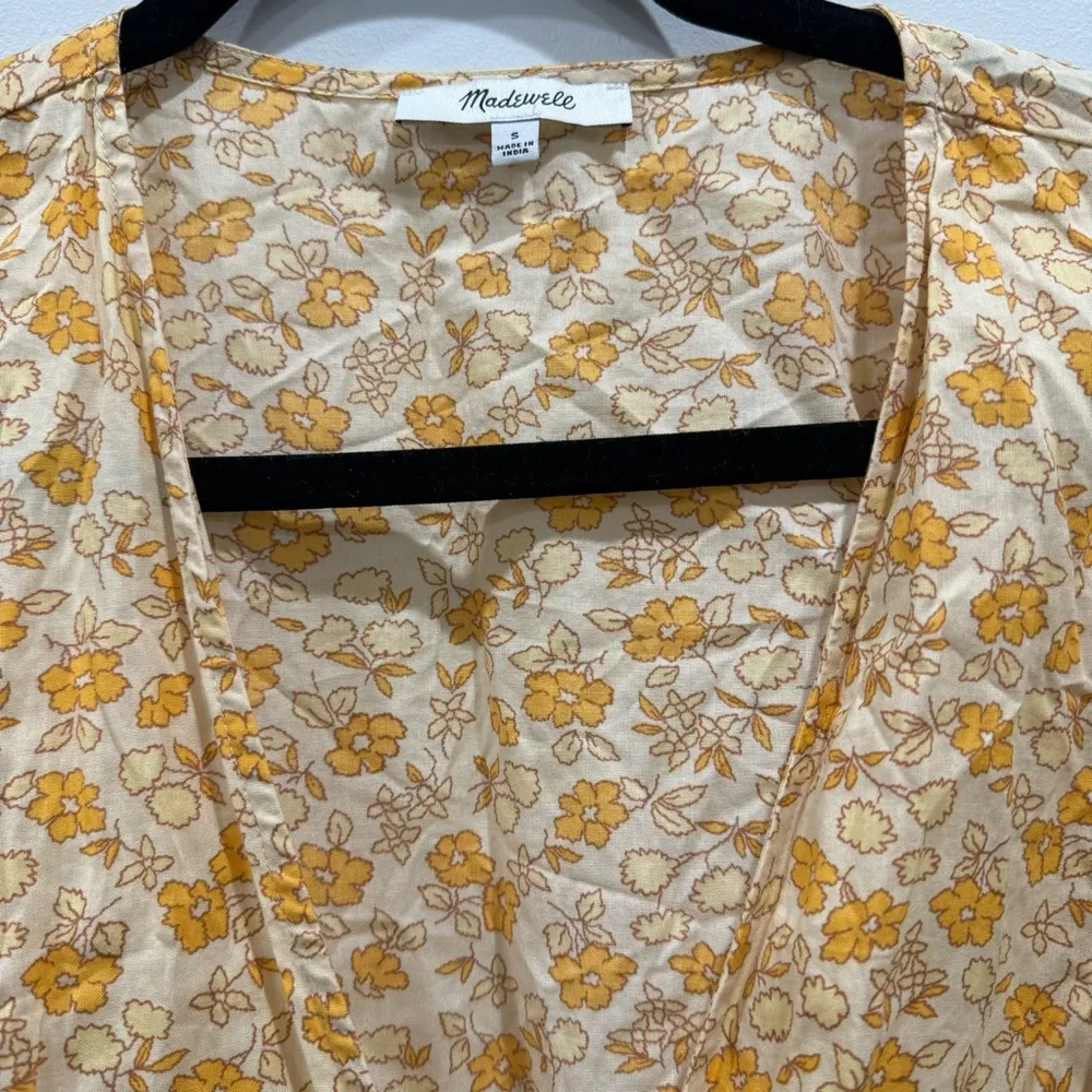 Madewell Fiore Ditsy Floral Cotton Yellow Wrap Dress Size M NWOT - Image 4