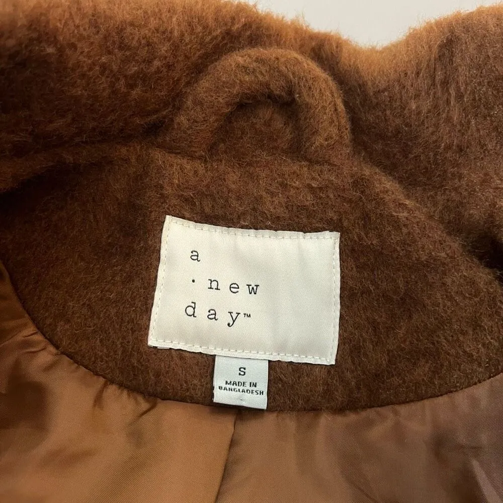 A New Day  Brown Two Button Spread Collar Lined Furry Jacket Size Small - Image 8