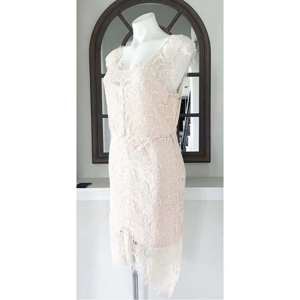 NEW Free People Lace Slip French Court Tea Cream Sheer Dress, Size L Retail $98 - Image 7