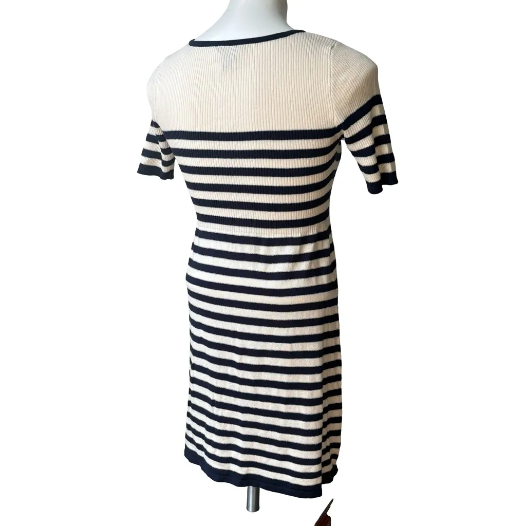 Vintage Vivienne Tam Short Sleeve Silk Blend Navy/White Dress, Sz S - Image 6