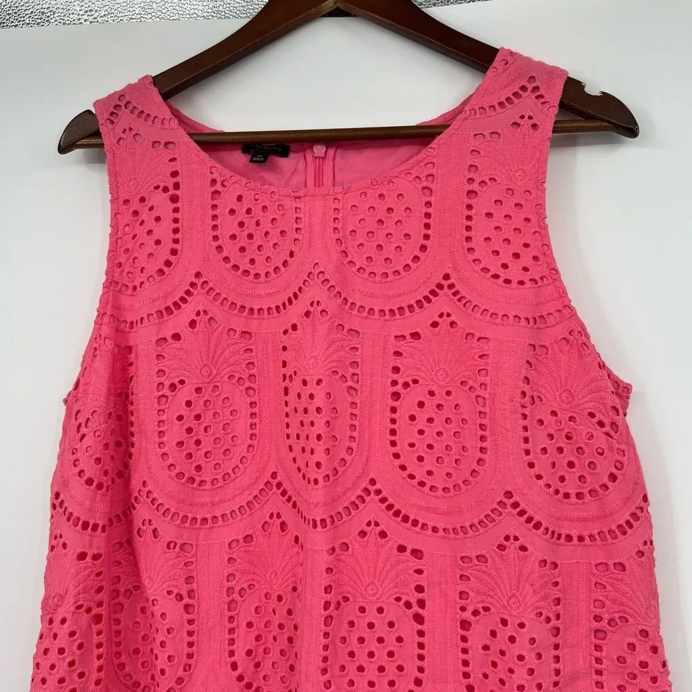 Talbots Bright Coral Pink EMBROIDERED EYELET Bahama PINEAPPLE SHIFT DRESS sz 12 - Image 7