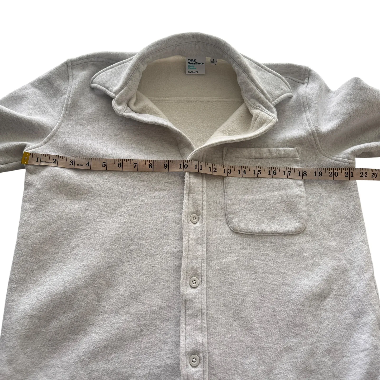 TNA Cozy Button Fleece Boyfriend Fit Button Down Shacket Jacket Gray Grey‎ Small - Image 15