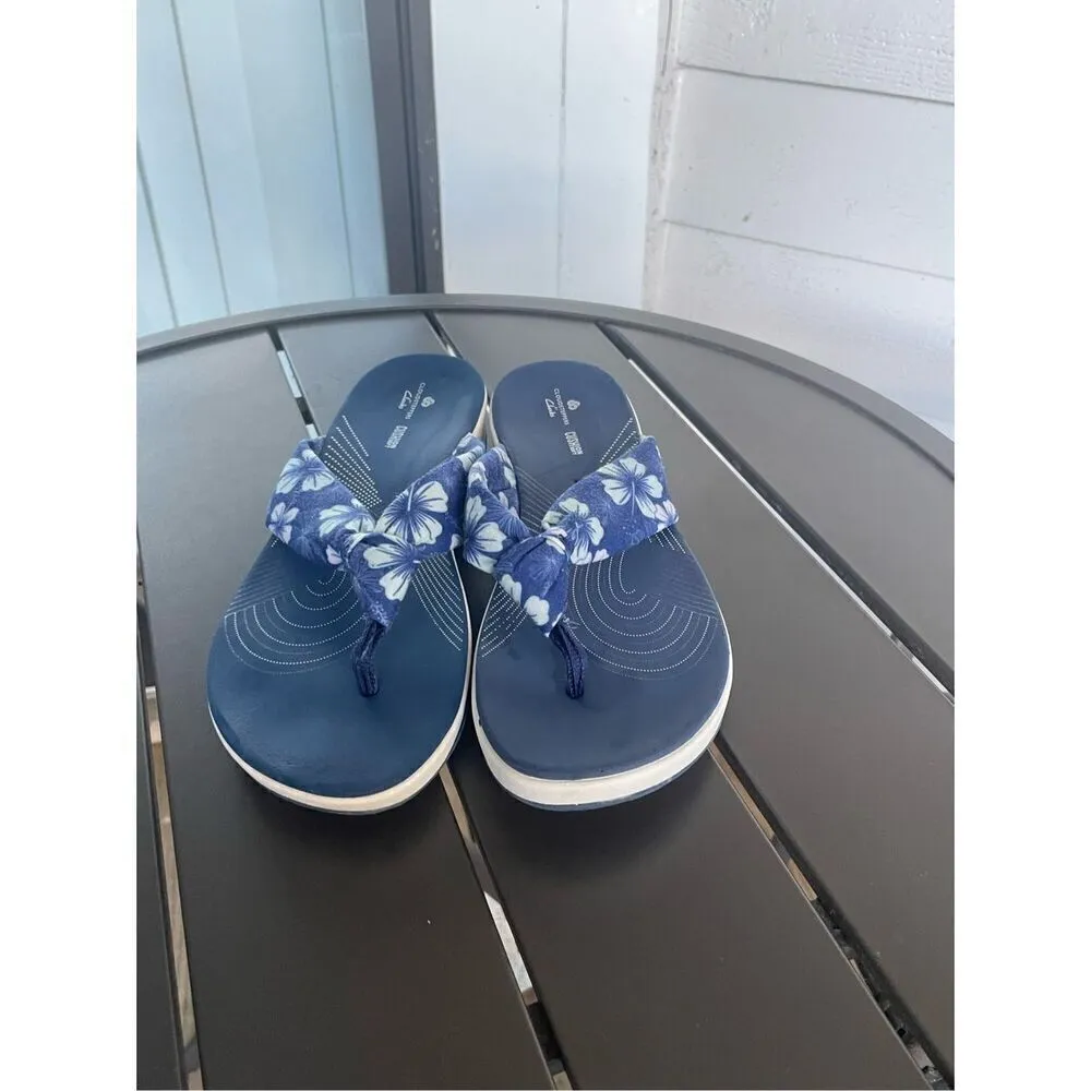 Women’s Clarks Aria Gibson Blue Floral Fabric Thong Sandals Size 10 - Image 12
