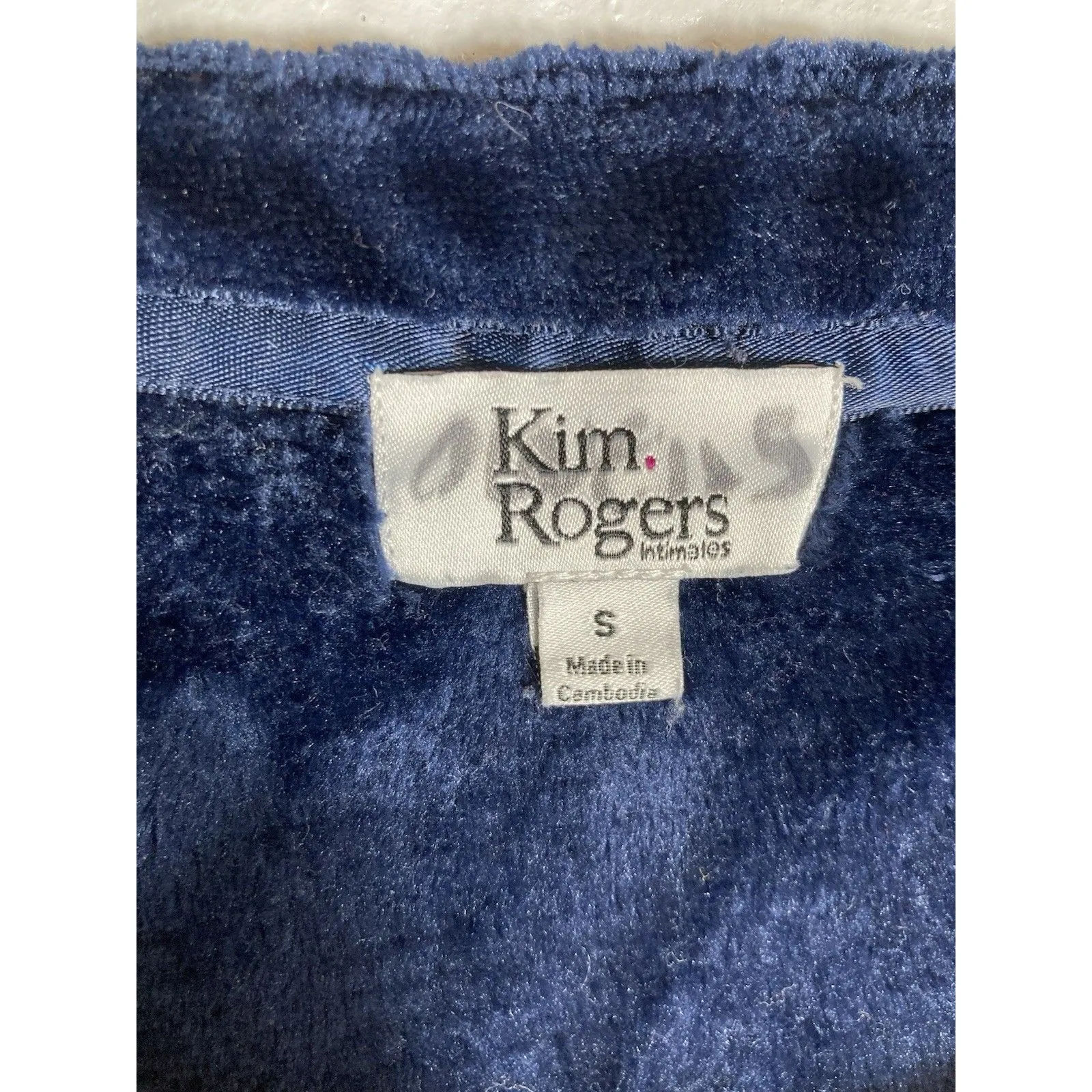 Kim Rogers Plush Fleece Velvet Robe S Zip Blue Herringbone Pockets Loungewear - Image 7