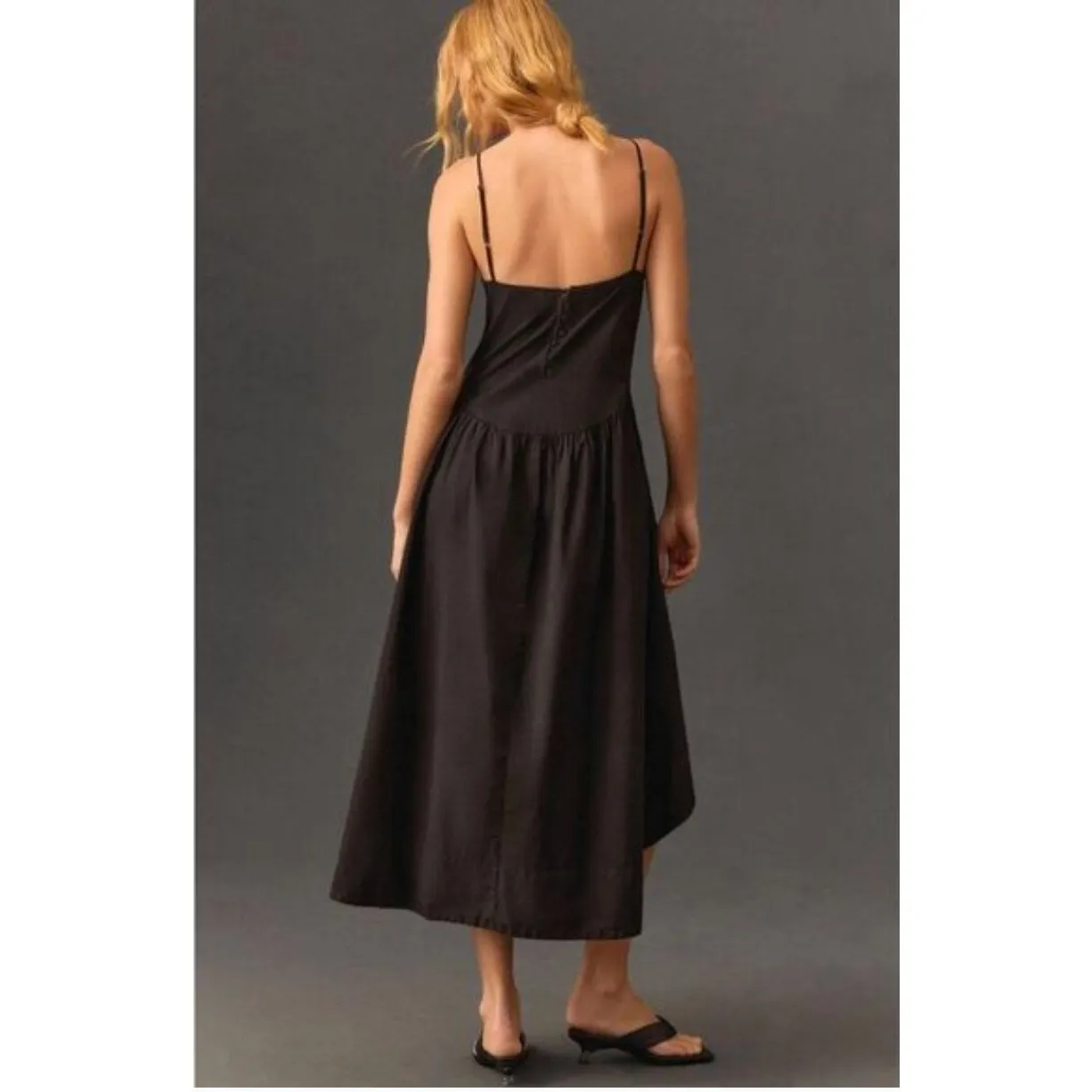 Citizens of Humanity Ari Midi‎ Dress Size XS in Black Cotton Drop Waist Loose - Image 2