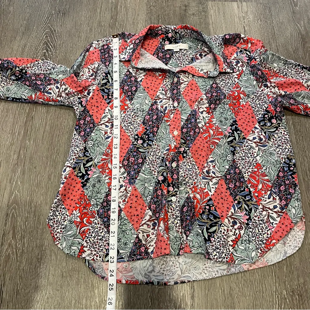 Loft  Bloom Patchwork Long Sleeve Button Down Top Women’s Size Large Petite - Image 6