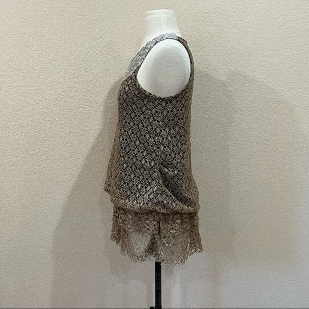 Vintage Crochet Sleeveless Top Size Medium Tan - Image 5