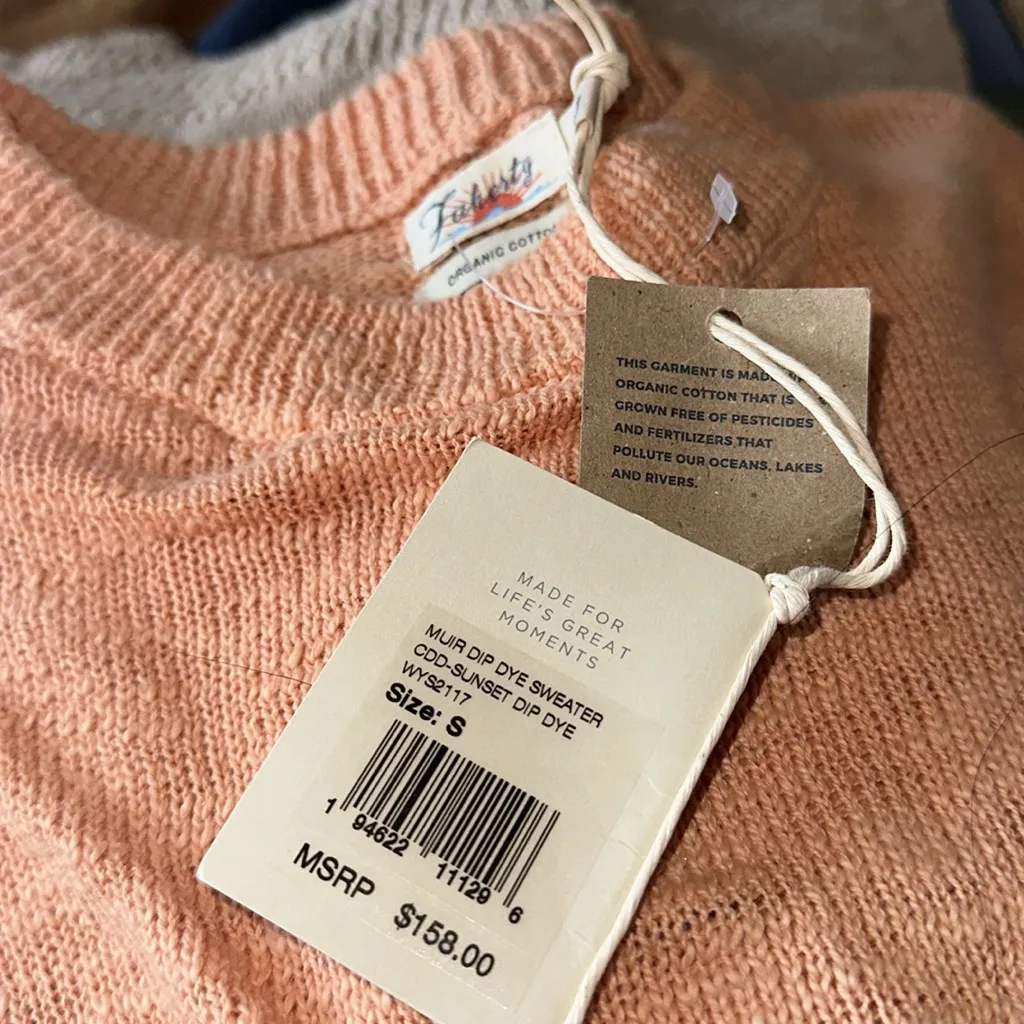 NWT Faherty Muir Sunset Dip Dye Crewneck Knit Sweater Small Organic Cotton Tan - Image 10