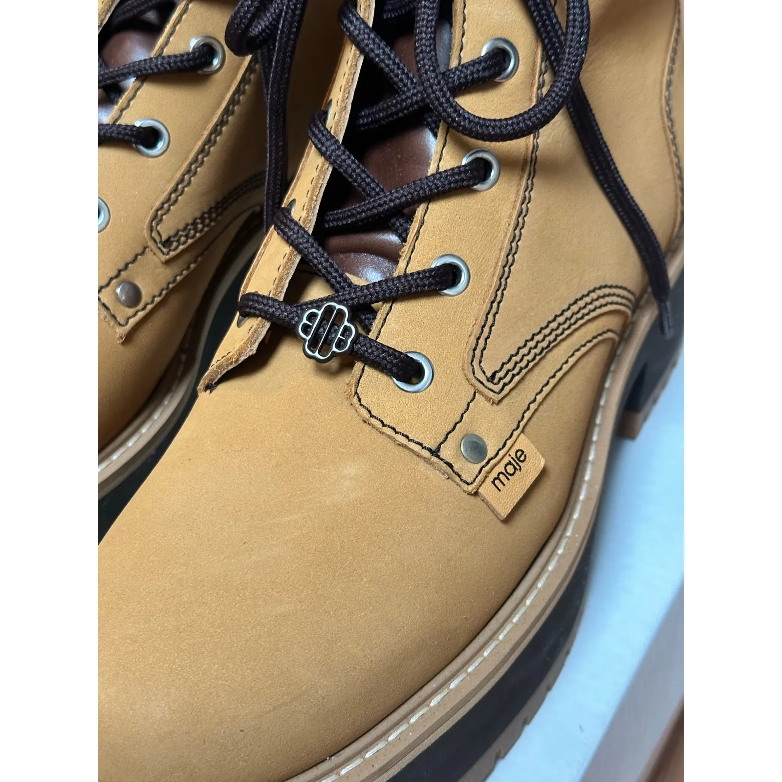 NEW Maje Brown Nubuck Combat Boots Brown size 40 - Image 9