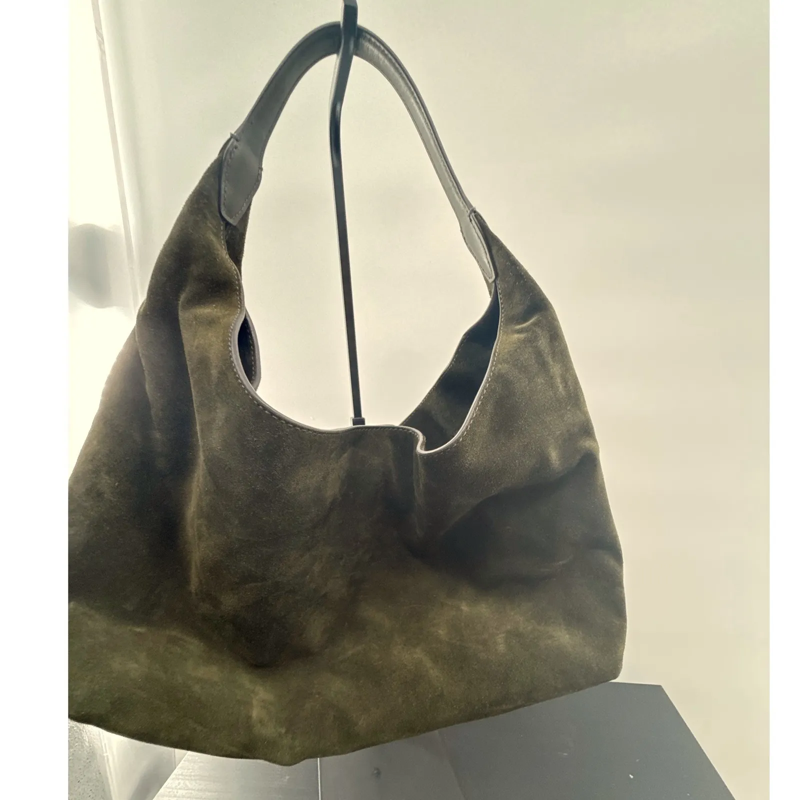 Madewell Mylie Suede Shoulder Bag Olive Green Slouchy Hobo Leather - Image 2