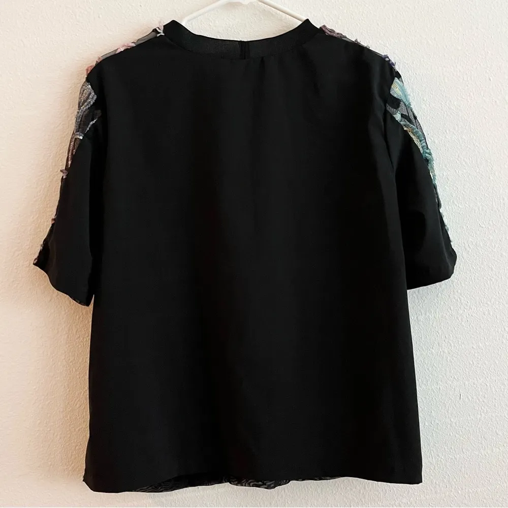 Clover Canyon Rainbow Sequin Embroidery Short Mesh Blouse Top Size Medium - Image 8