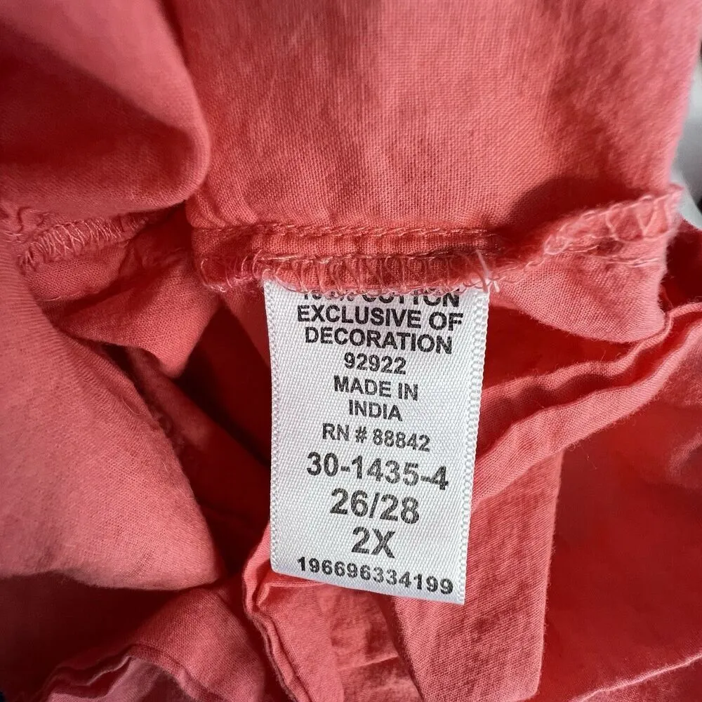 Woman Within coral  Chambray  Tunic Top 3/4 Sleeve casual v neck plus size 2X. - Image 7