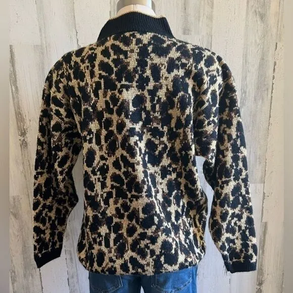Vintage Leopard‎ Cheetah Print Sweater Metallic Animal Print 80s 90s made in USA Gold Size L - Image 4