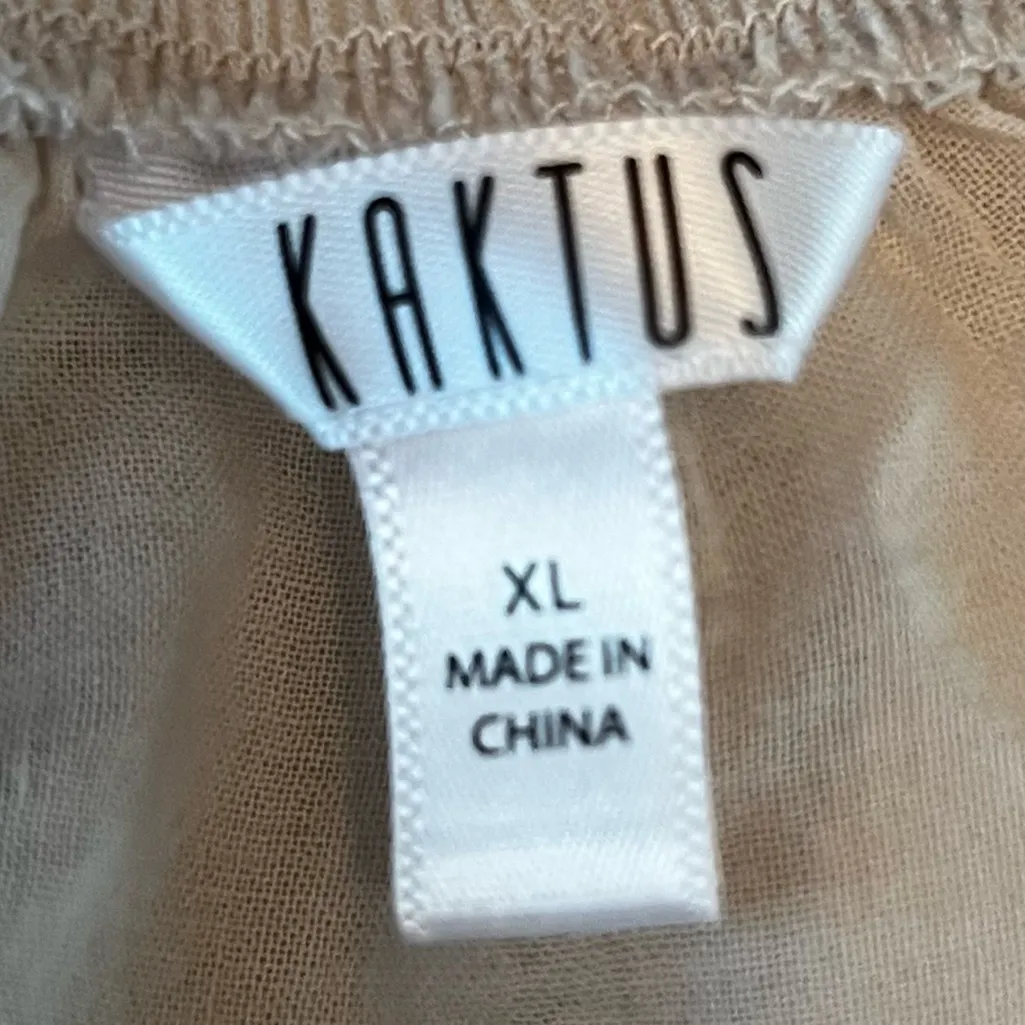 Kaktus Boho Sequin Embroidered On Off Shoulder Peasant Top Size XL Beige Crochet - Image 8