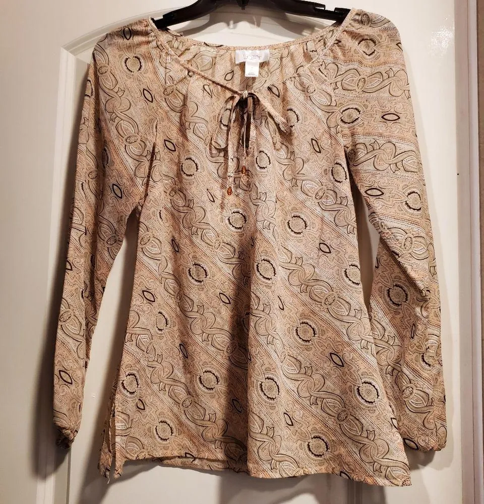 Ann Taylor Loft Sheer Long Sleeve Pink Tan Top 0 - Image 3