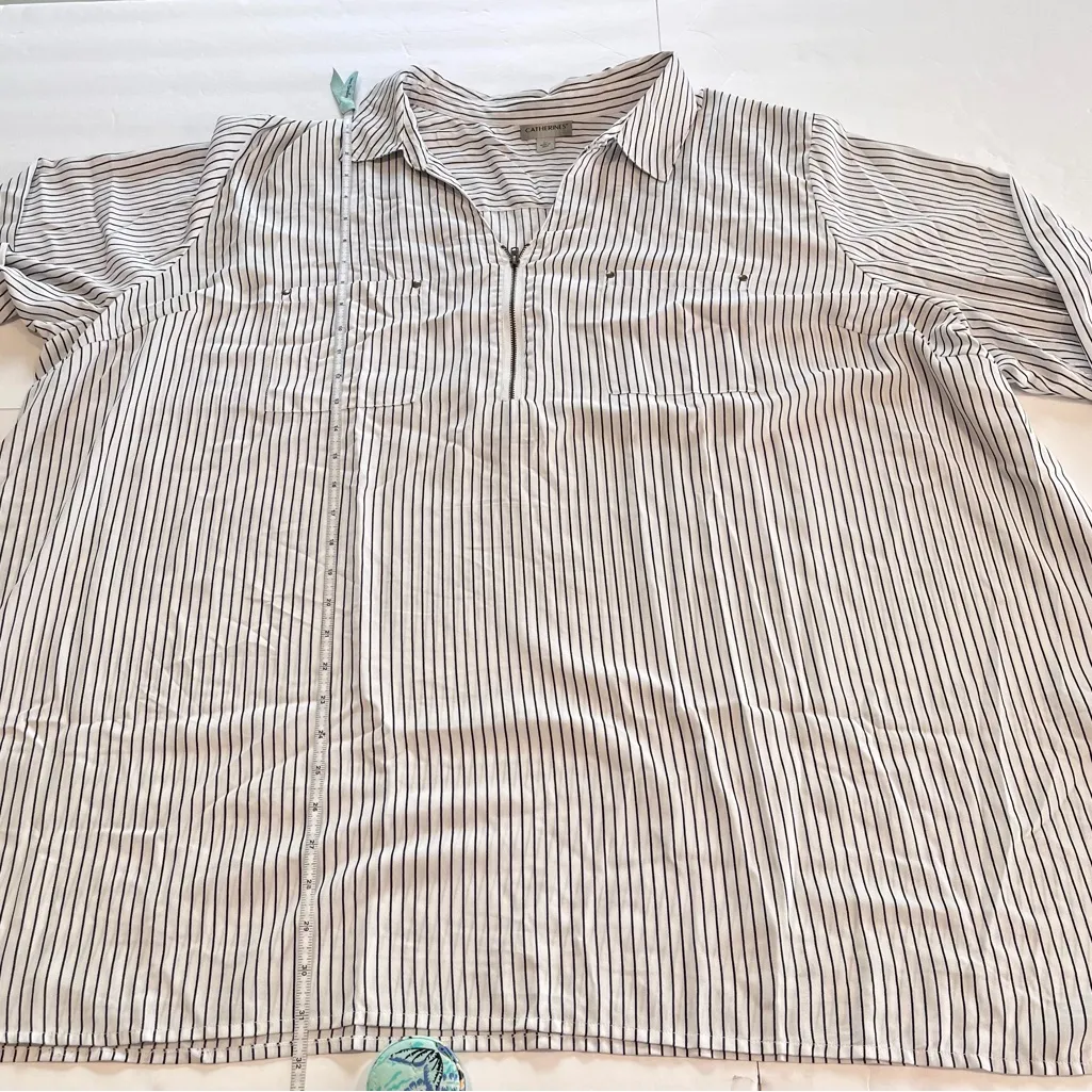 Catherines White Pinstripe‎ Breezeway Half-Zip Georgette Tunic Blouse Size 4X - Image 8