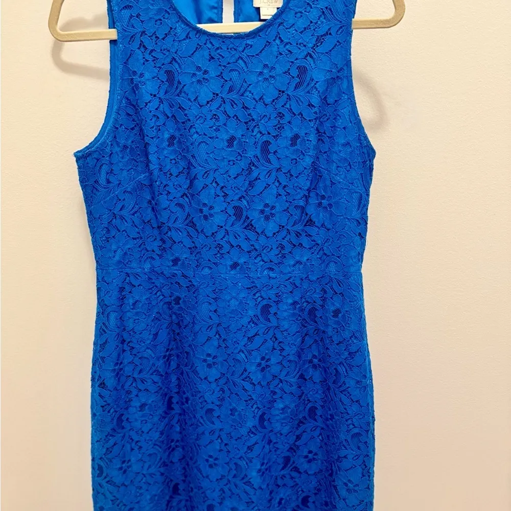 J.Crew Cobalt Blue Lace Sheath Dress Size 8 Wedding Guest Cocktail - Image 2