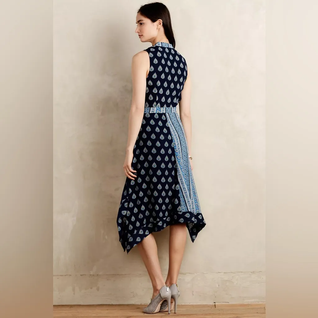 Anthropologie Maeve Eclipsed Faux Wrap Blue Paisley Motif Dress Sz 2 Asymmetric - Image 3