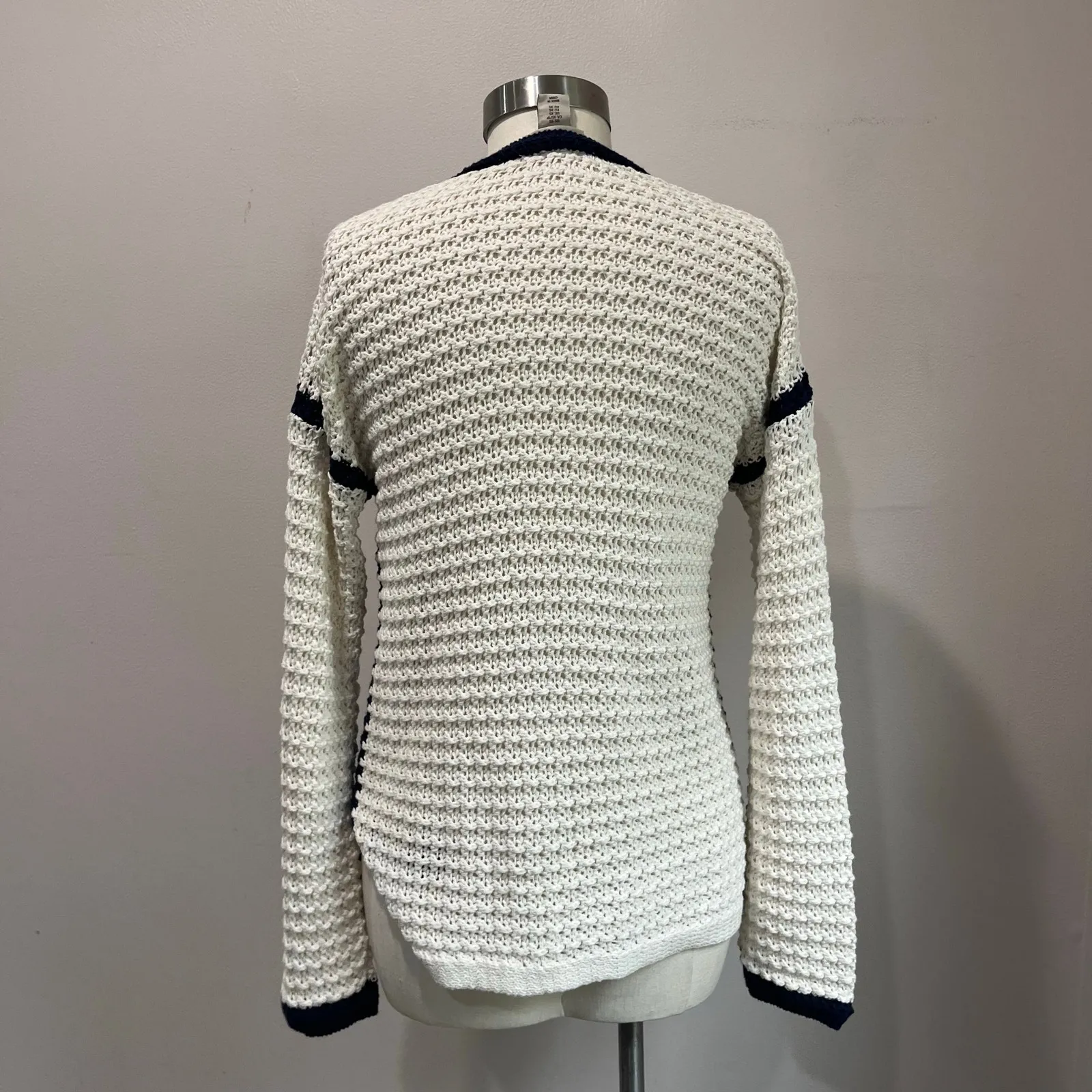Martha Stewart Collection White Navy Knit Preppy Nautical Sweater Sz XS Blue - Image 4
