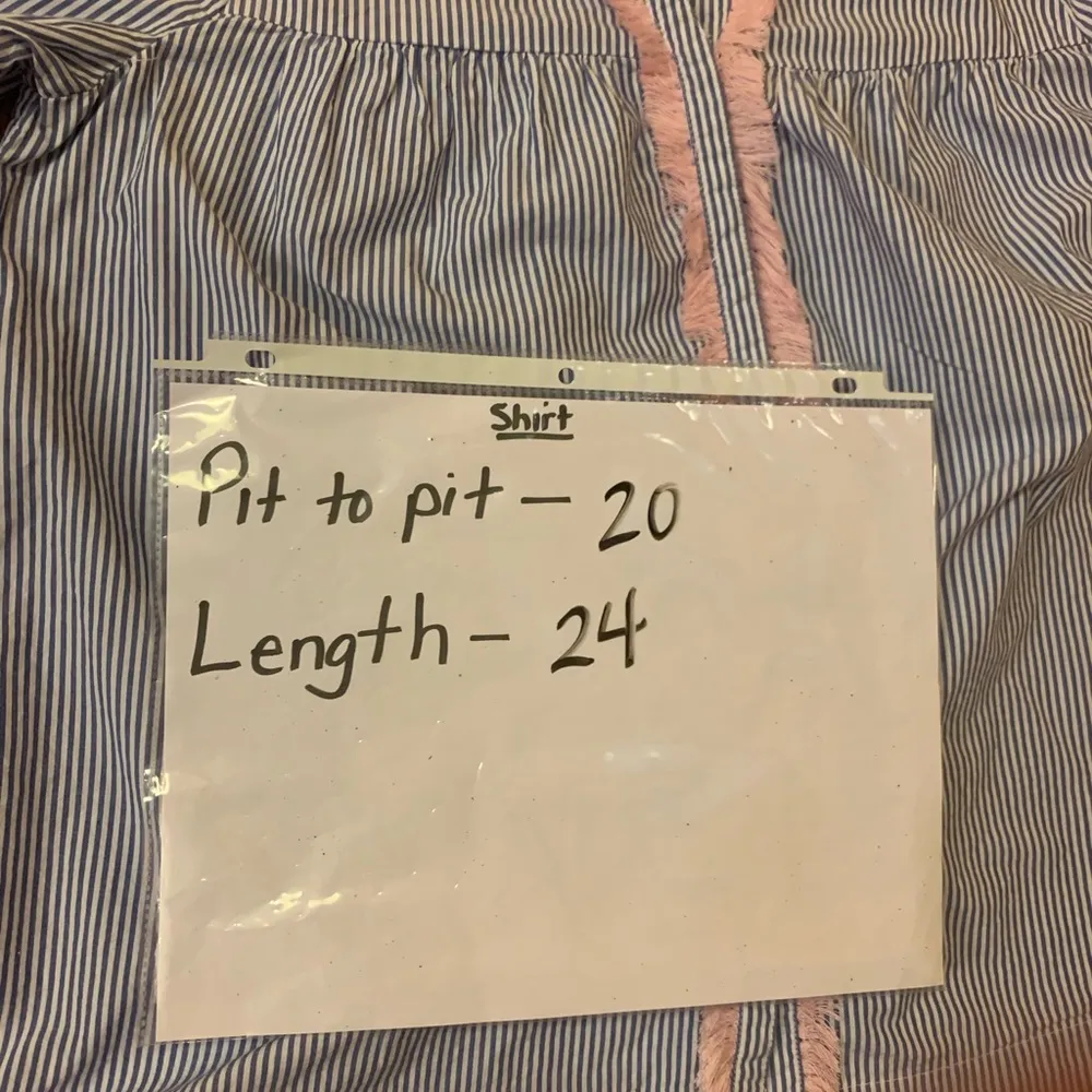 Crown & Ivy top Medium Blue White Pink Stripes Embroidery Fringe casual Snaps - Image 5