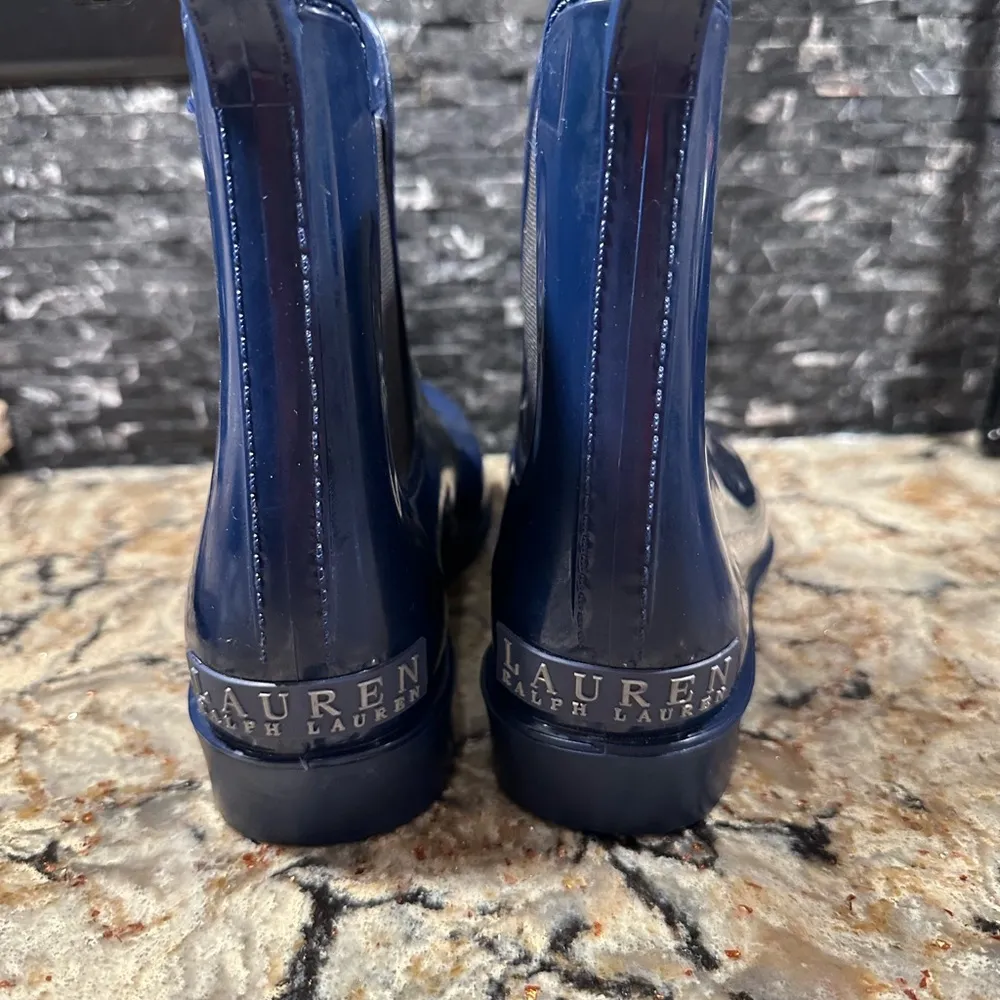 Ralph Lauren Pull on Rain Boot Blue Metallic Muck Boots Womens Sz 6 - Image 4