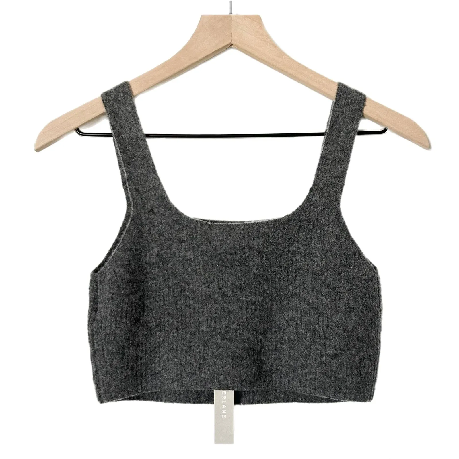 NEW Everlane Wool Yak Hair Blend Ribbed Crop Tank Top Dark Grey Size Medium - Image 3