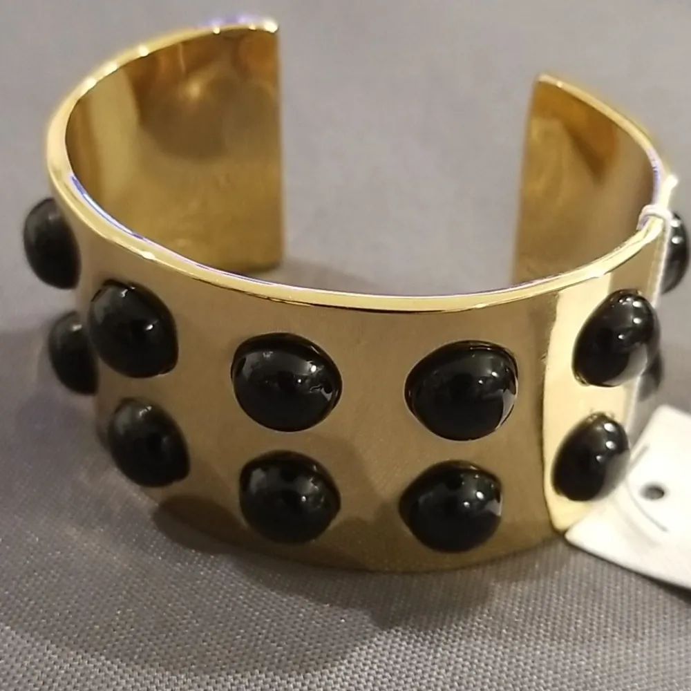 💕TRINA TURK💕 Resin Neo Goth Cab Set Cuff Bracelet Gold Brass Stones NWT - Image 9