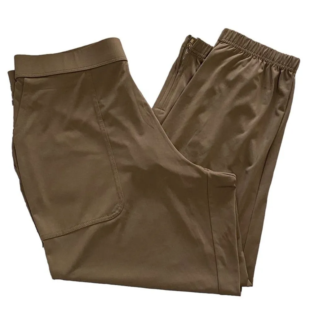 NWOT ~ LISA RINNA Dressy Brown Banded Bottom Knit Crop Jogger Pants ~ MEDIUM - Image 9