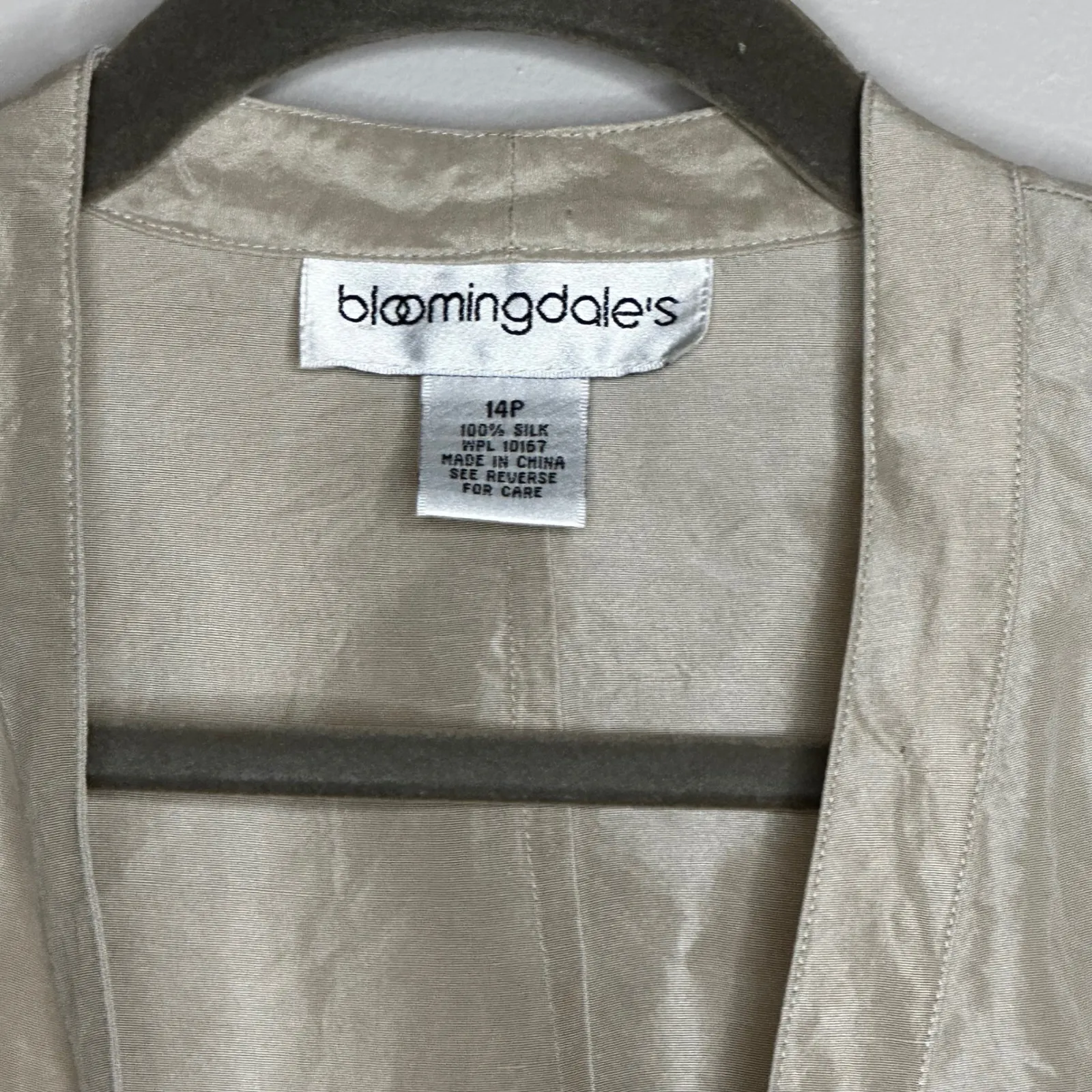 Bloomingdales 14P Beige Silk Open Front Kimono Jacket Tan - Image 2