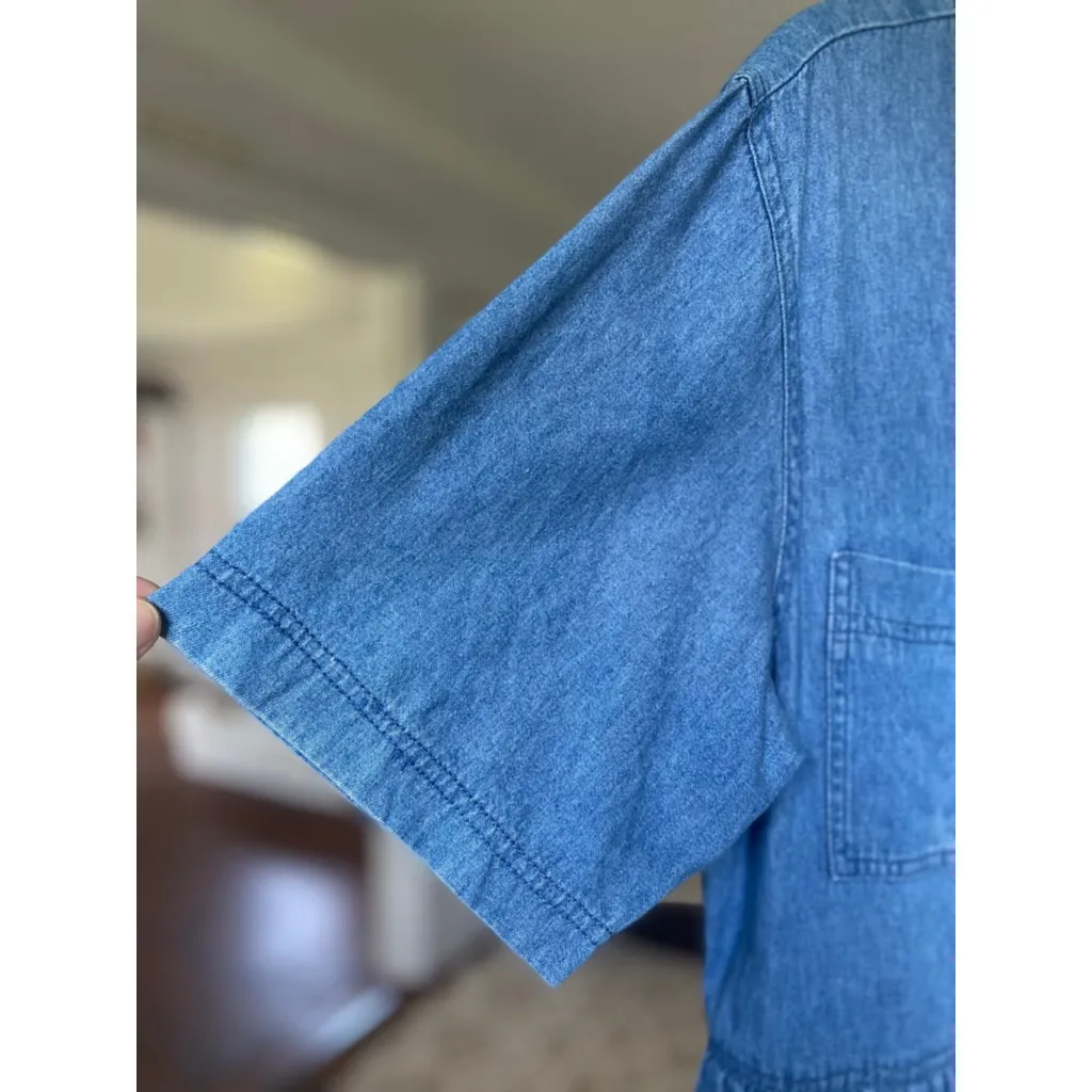 Vintage Boundary Waters Denim Dress Midi Button Front Pockets L Cottagecore 90s Blue Size L - Image 4