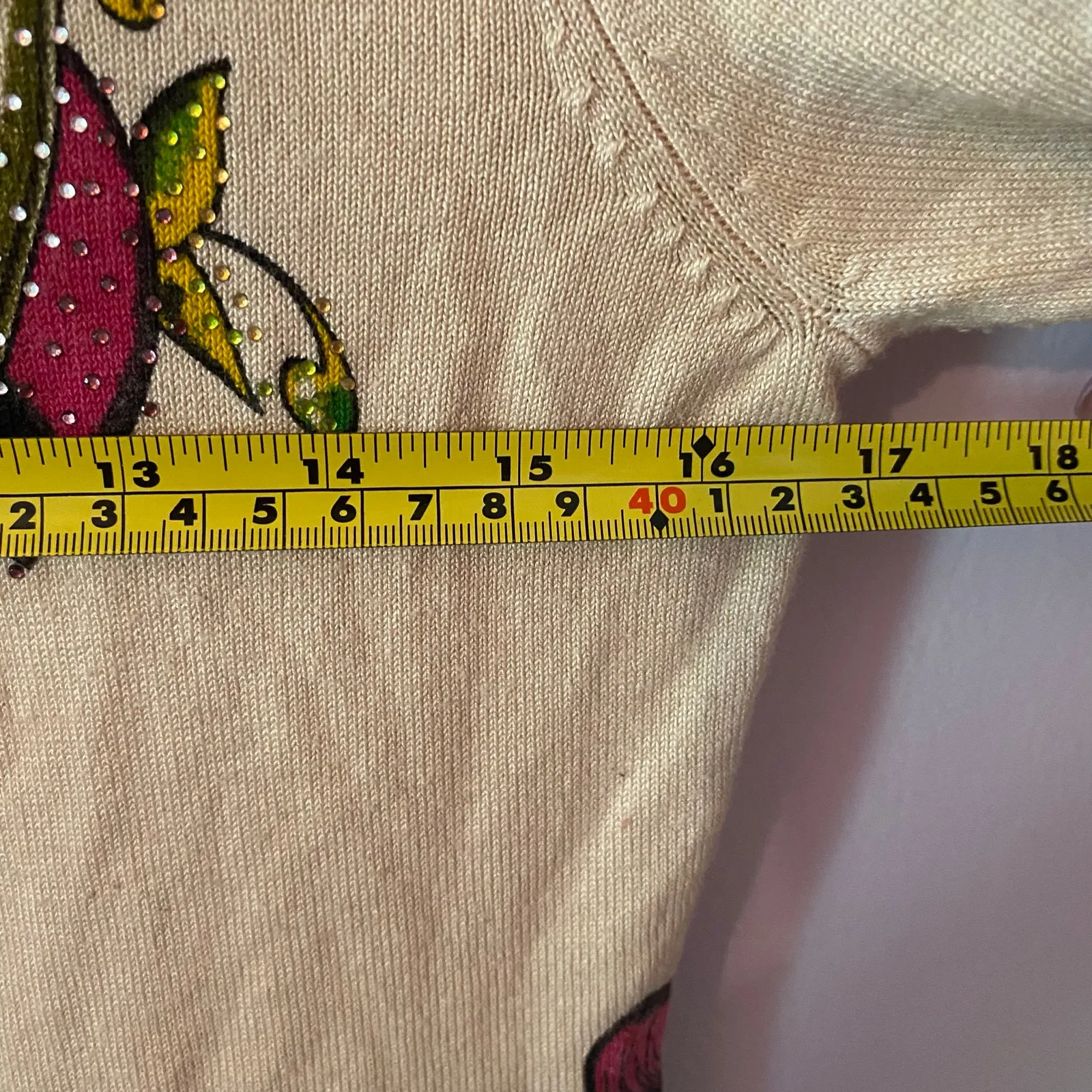 Ed Hardy Cream Zip-Up Sweater Floral Rhinestone Christian Audigier Women's Large - Image 11