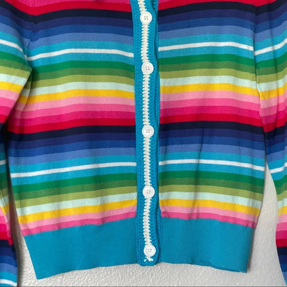 NWT Happy Sheep Rainbow Blue Striped Cardigan Crochet Detail Size Small - Image 3