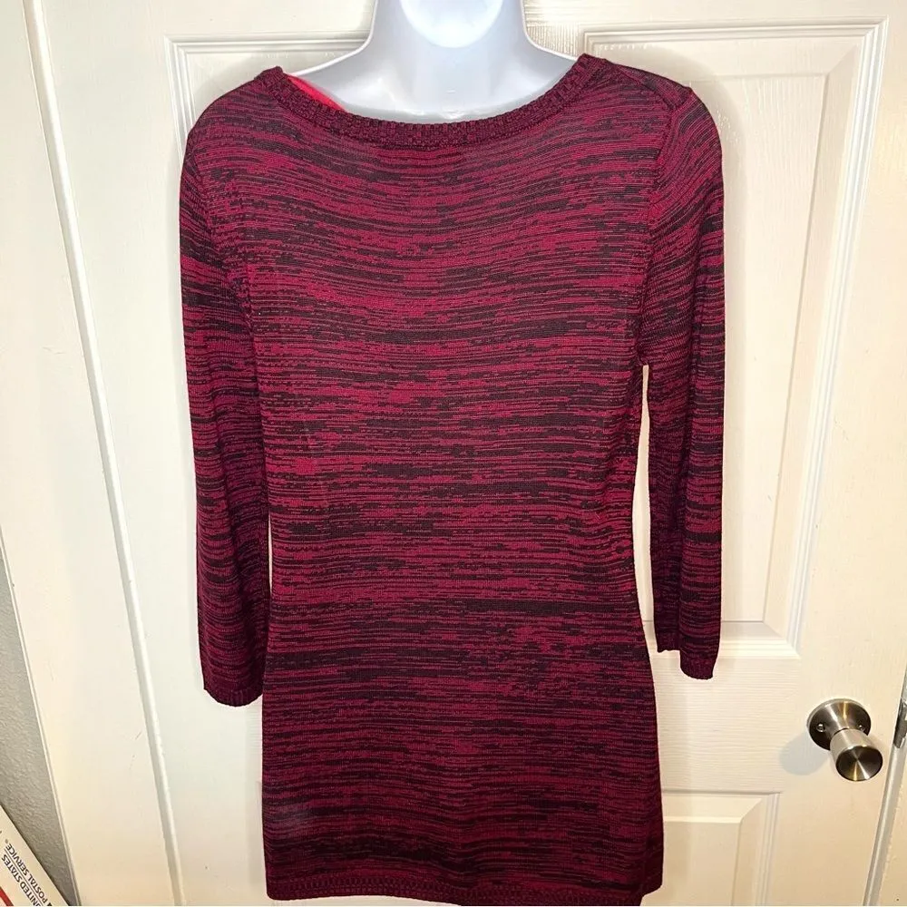Cable & Gauge Marled Pink Black Scoop Neck 3/4 Sleeve Tunic Sweater S - Image 8