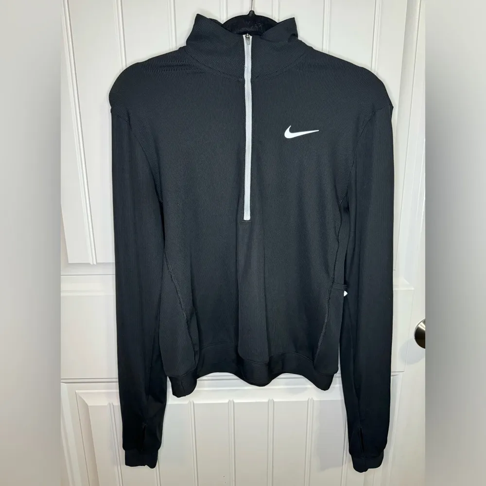 Nike Black Ribbed Dri-FIT Element Running Mid Layer 1/2 Zip Top - Image 2