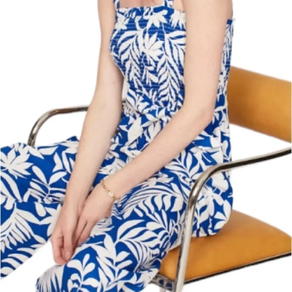 Kate Spade New York Navy White Tropical Smocked Jumpsuit MSRP 298.00 - Image 2