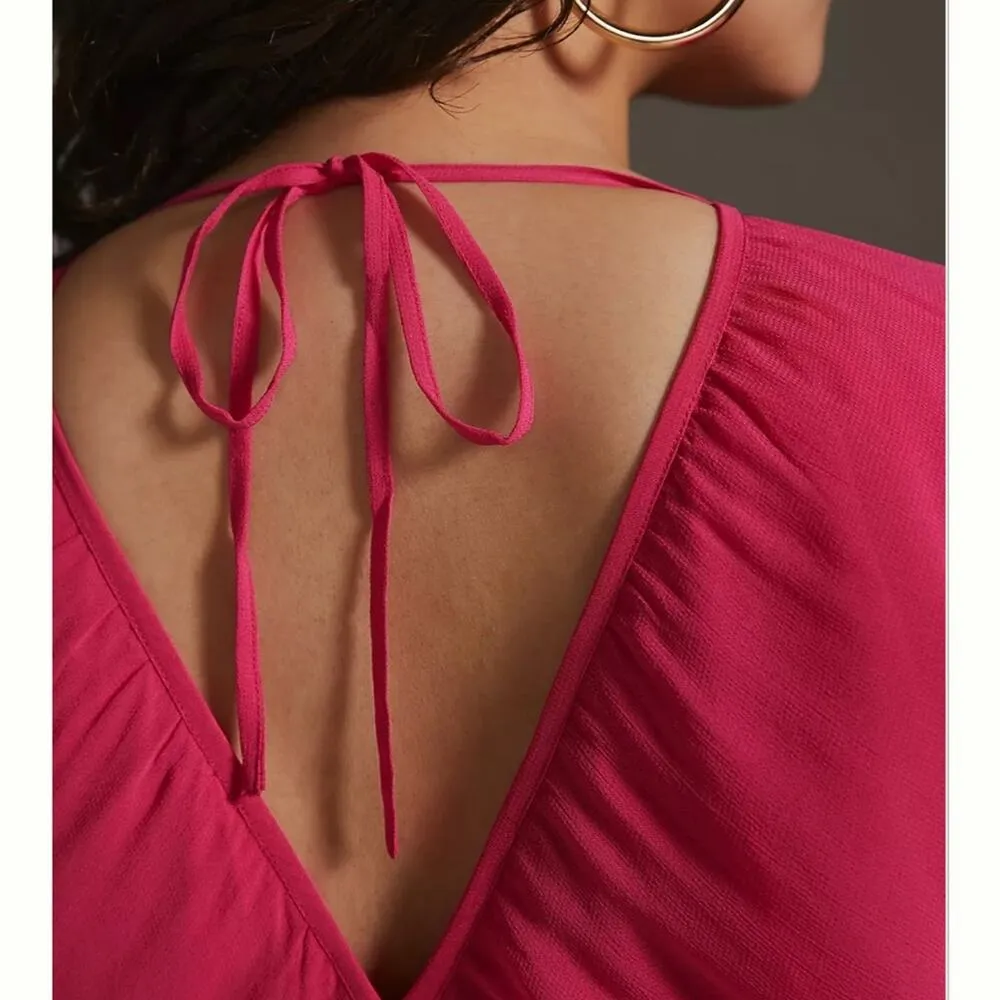 NEW Anthropologie Flowy Hot Pink Mini Dress Summer Cut Out Babydoll Empire - Image 4