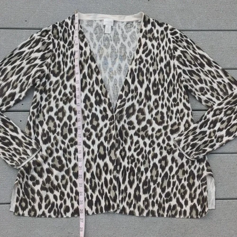Chico's Animal Print V-Neck Cardigan Sweater Size 2 | Animal Print Cardigan - Image 11