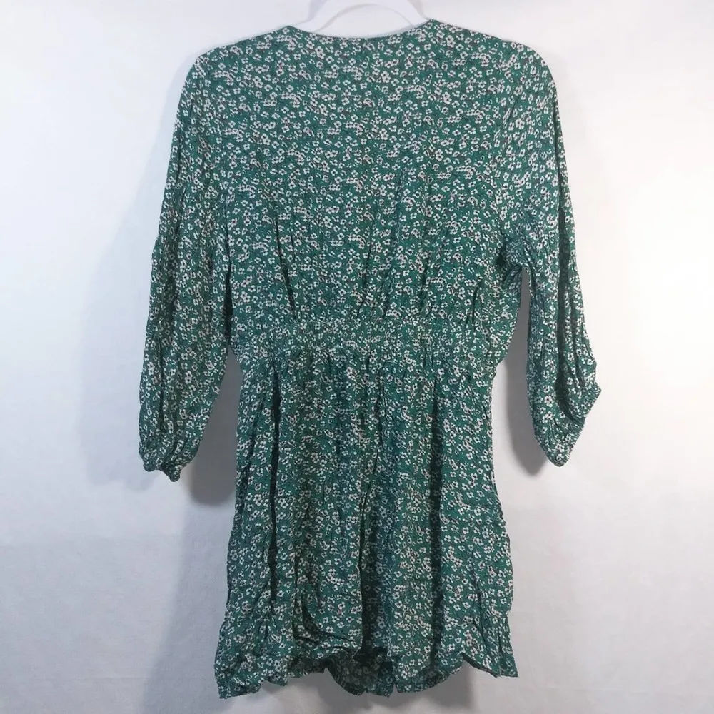 Skylar + Madison Green Floral Mini Dress Tie Front Size L - Image 6